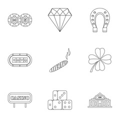 Casino game icons set, outline style