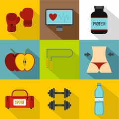 Workout icons set, flat style