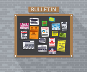 Various tear off papers ad on bulletin board