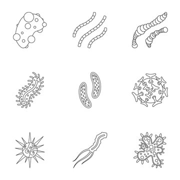 Viruses icons set, outline style