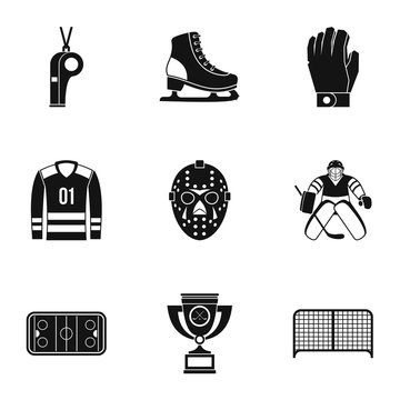 Canadian hockey icons set, simple style