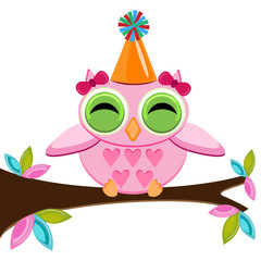 Owl Birthday with owl on a branch