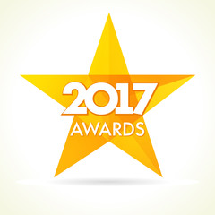 2017 awards star logo. Golden label vector facet star award 2017 on white background