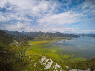 Aerial view of Godinje Lake in Montenegro