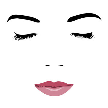 Pop art style simplified portrait of young beauty face with closed eyes.  Easy editable layered vector illustration.