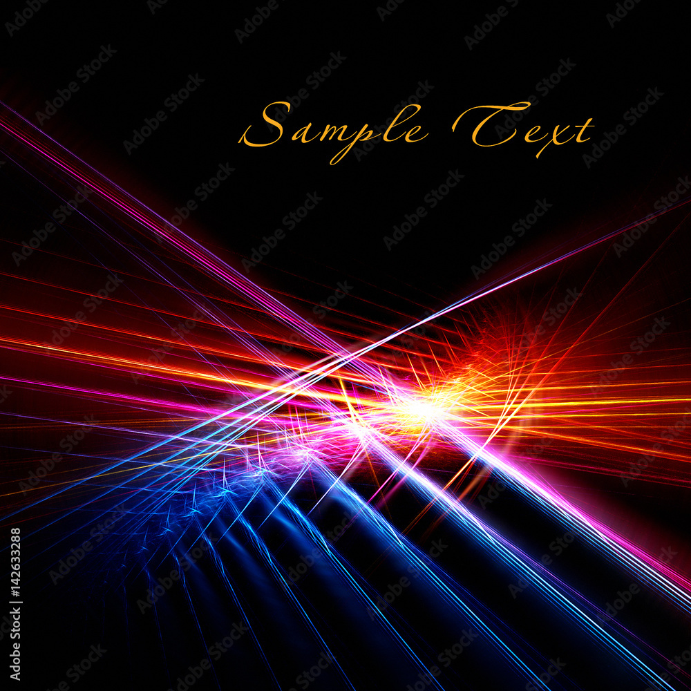 Poster abstract template with bright color fractal on black