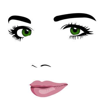 Minimalism pop art style of young green eye woman face.  Easy editable layered vector illustration.
