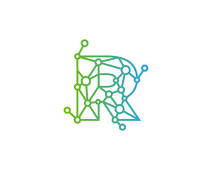 Letter R Connected Circle Network Icon Logo Design Element
