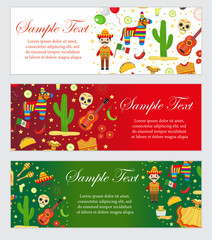 Cinco de Mayo celebration in Mexico, banner set. Horizontal board, template for your design. Vector illustration, clip art