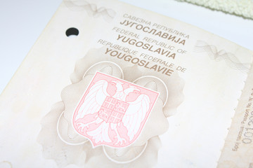 Former Yugoslavia passport, macro close up view.
