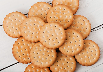 Chocolate chip cookies on the old wooden background, food.