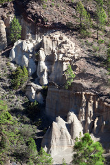 Paisaje Lunar is beautiful views of the surrounding mountains with white tuff pillars sanded down by all weathers. Lunar landscape, Vilaflor, Tenerife, Canary islands, Spain