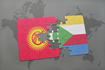 puzzle with the national flag of kyrgyzstan and comoros on a world map