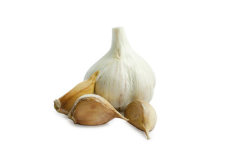 Garlic bulb and single cloves isolated on white Background