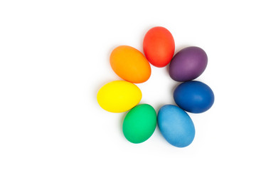 Colored easter eggs on white background