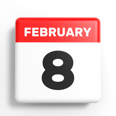 February 8. Calendar on white background.
