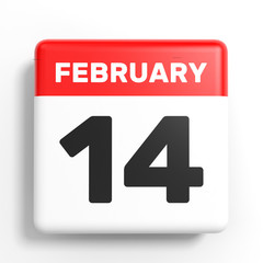 February 14. Calendar on white background.