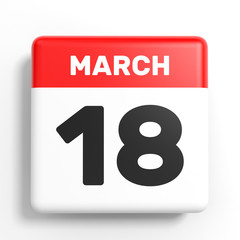 March 18. Calendar on white background.