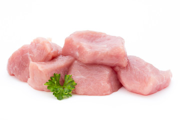 fresh meat on slice on the white background.