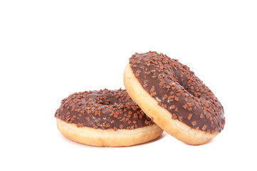Two Chocolate Donuts with Sprinkles. Isolated on a White Background