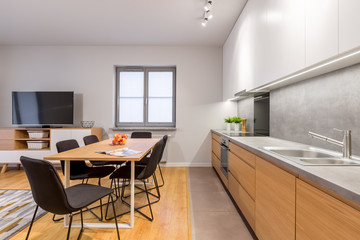 Home interior with wooden elements