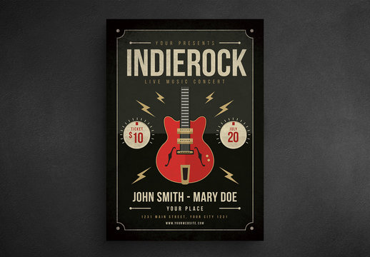 Rock Show Poster Layout with Guitar Illustration