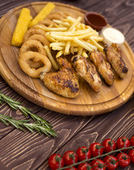 Different snacks to the beer table for a large company. Photo for the restaurant menu