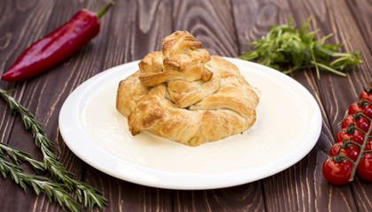 Large puff pastry with meat filling