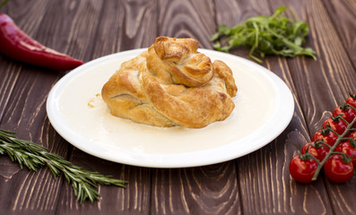 Meat filling in puff pastry