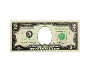 two dollars with hole instead president isolated