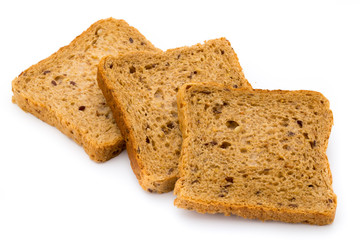 Rye bread slice on a white background.