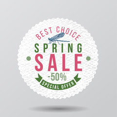 Spring sale round paper emblem with dragonfly