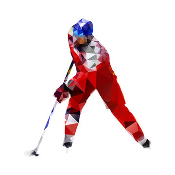 Ice hockey player, abstract polygonal vector silhouette