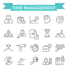 Time management concept icons, thin line, flat design