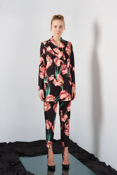 Fashion Model In Designers Suit With Floral Print