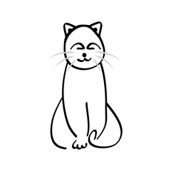 Happy cat pattern lines on white background, vector