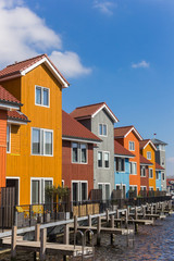 Colorful wooden houses at the Reitdiephaven in Groningen