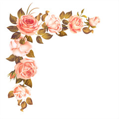 Beautiful rose garland isolated on white. Vector illustration.