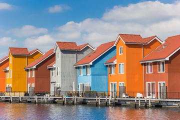 Colorful wooden houses at the Reitdiephaven in Groningen
