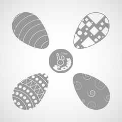 Easter eggs icons vector set with geometric patterns on the gradient gray background.