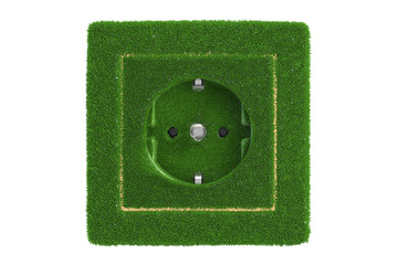 Grassy electric socket, green energy concept. 3D rendering