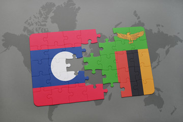 puzzle with the national flag of laos and zambia on a world map