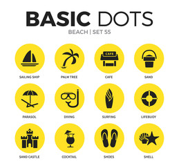 Beach flat icons vector set