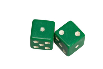 Two dice showing one and two
