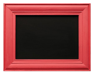 Red picture frame with blackboard inner, isolated on white background.