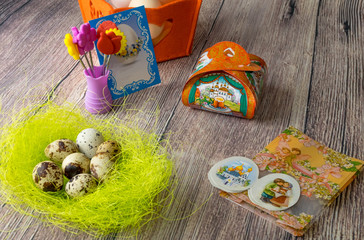 Easter eggs table decoration with pictures and stickers iron-on transfers for eggs