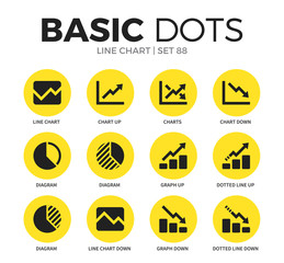 Line chart flat icons vector set