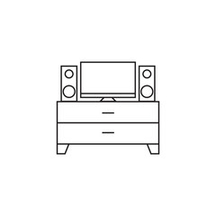 TV on stand icon, picture outline vector logo illustration, line