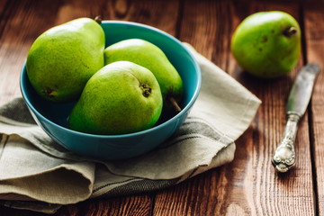 Green Pears in Bowl.