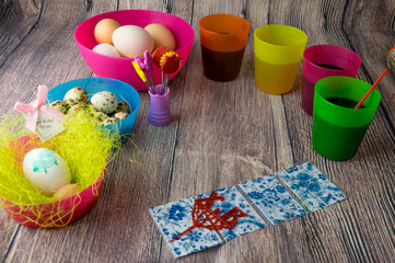 Colored Easter eggs table decoration